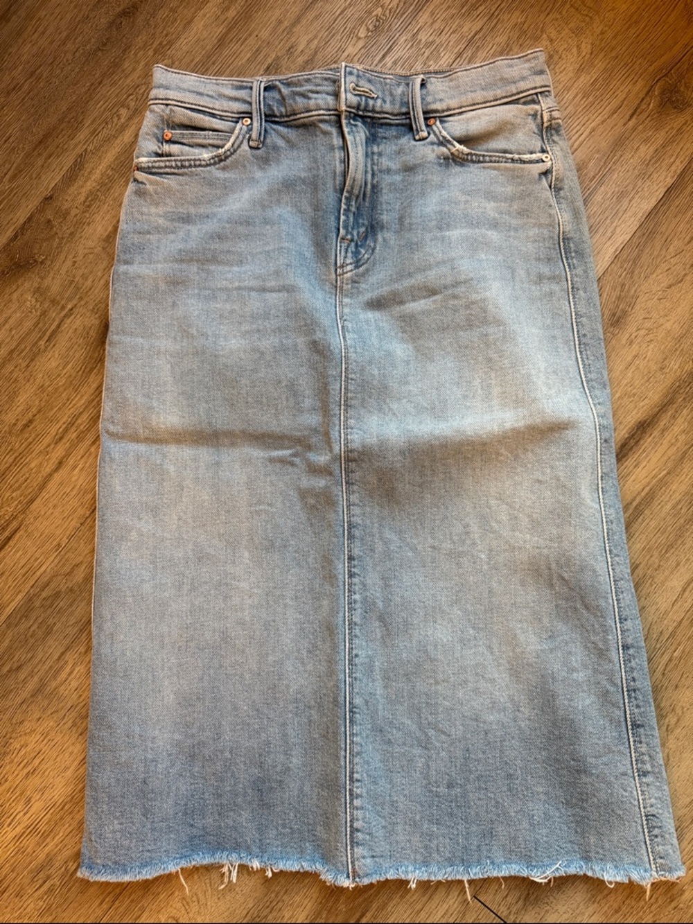 MOTHER light blue denim midi skirt